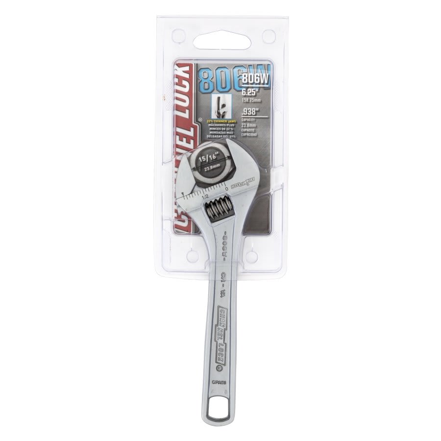 6 in, Adjustable Wrench, 15/16 in Wide, Chrome