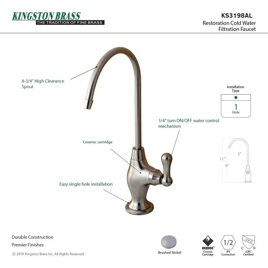 Restoration Water Dispenser, Lever Handle, Brushed Nickel