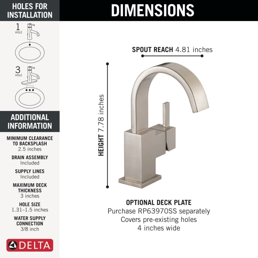 Vero Single Hole Bathroom Faucet with Pop-Up Drain Assembly