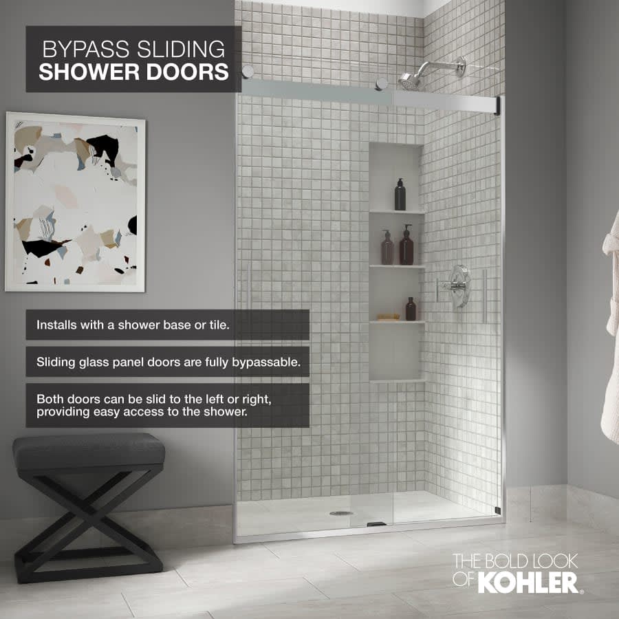Revel 76â High x 59-5/8" Wide Sliding Shower Door with Crystal Clear Glass, Towel Bar and CleanCoat Technology