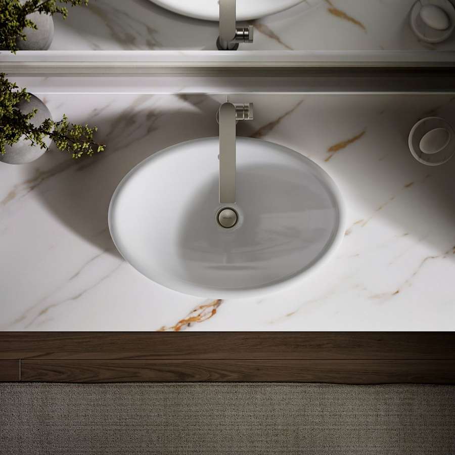 Iron Plains 20-3/4"L Enameled Cast Iron Wading Pool Oval Bathroom Sink with Overflow and White Painted Underside