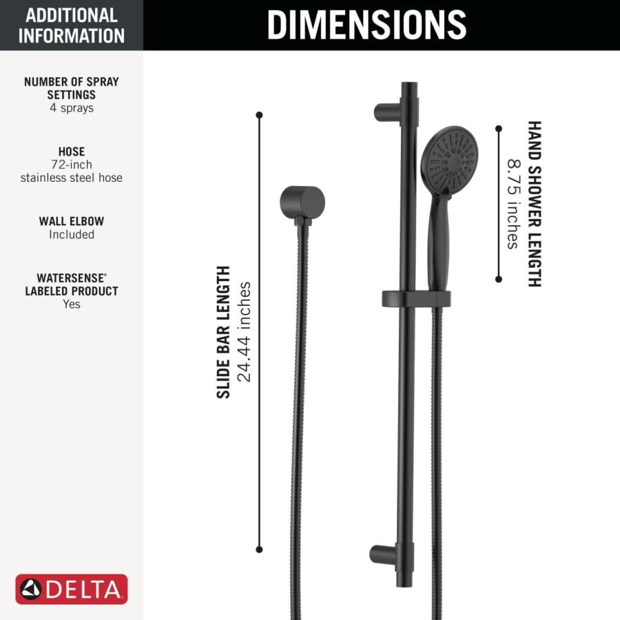 Universal Showering Components 1.75 GPM Multi Function Hand Shower Package - Includes Slide Bar, Hose, and Wall Supply