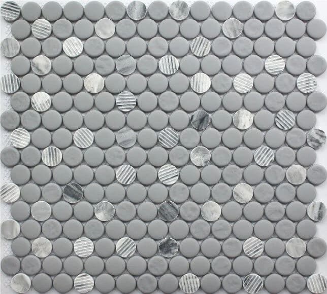 GRAY GRANITE PENNY ROUND 12X12 MOSAIC