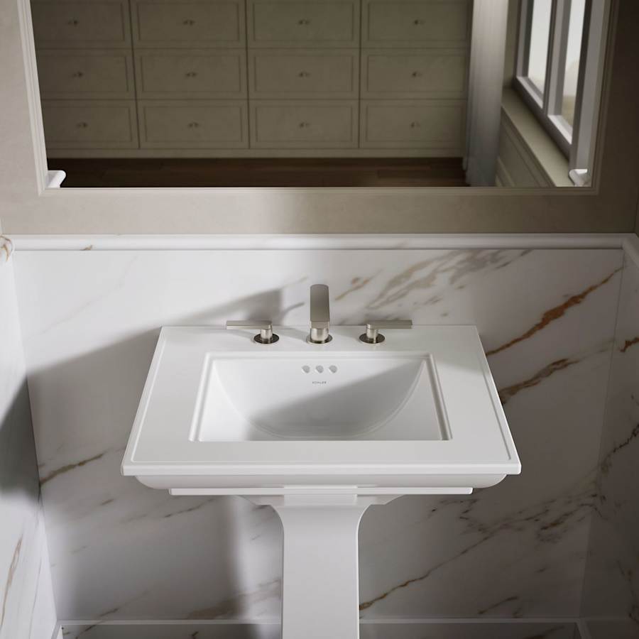 Memoirs Stately 24-1/2" Fireclay Pedestal Sink with Overflow and 3 Faucet Holes at 8" Centers