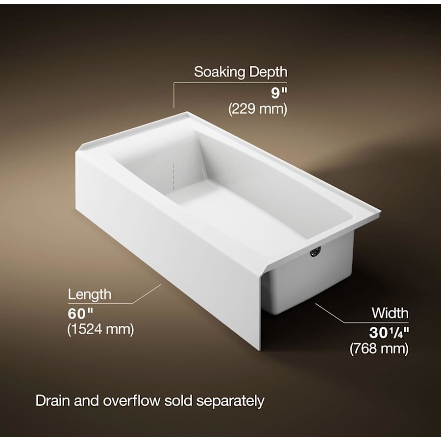 Entity 60" x 30" Three Wall Alcove Acrylic Soaking Tub with Right Drain