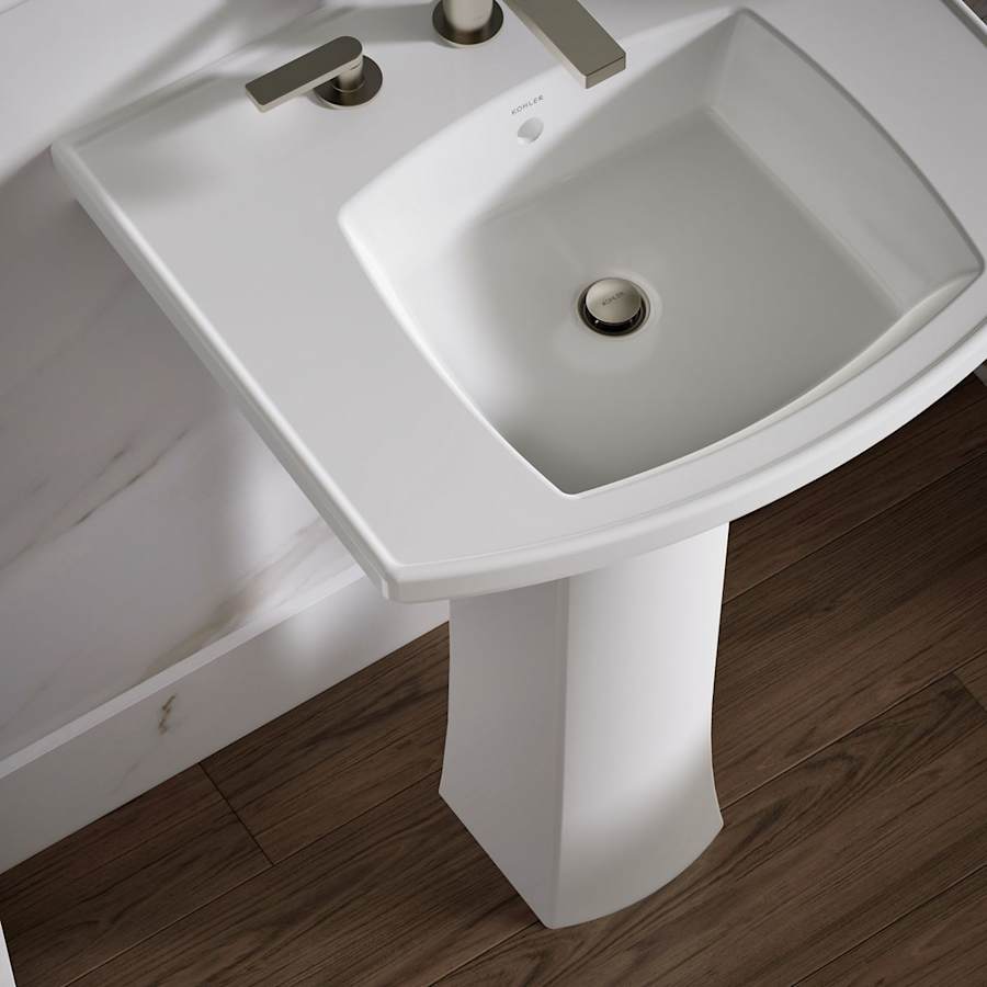 Kelston 24" Rectangular Vitreous China Pedestal Bathroom Sink with Overflow and 3 Faucet Holes at 8" Centers