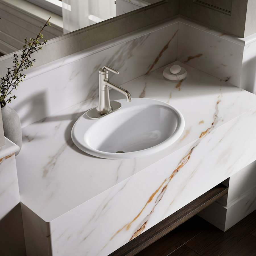 Farmington 19-1/4" Oval Cast Iron Drop In Bathroom Sink with Overflow and Single Faucet Hole
