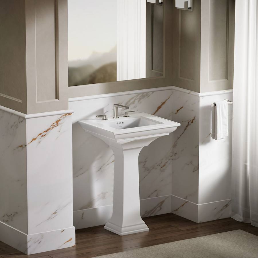 Memoirs Stately 24-1/2" Fireclay Pedestal Sink with Overflow and 3 Faucet Holes at 8" Centers