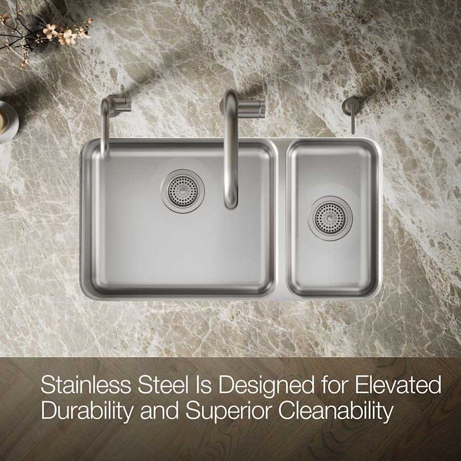Undertone 32" Double Basin Under-Mount 18-Gauge Stainless Steel Kitchen Sink with SilentShield