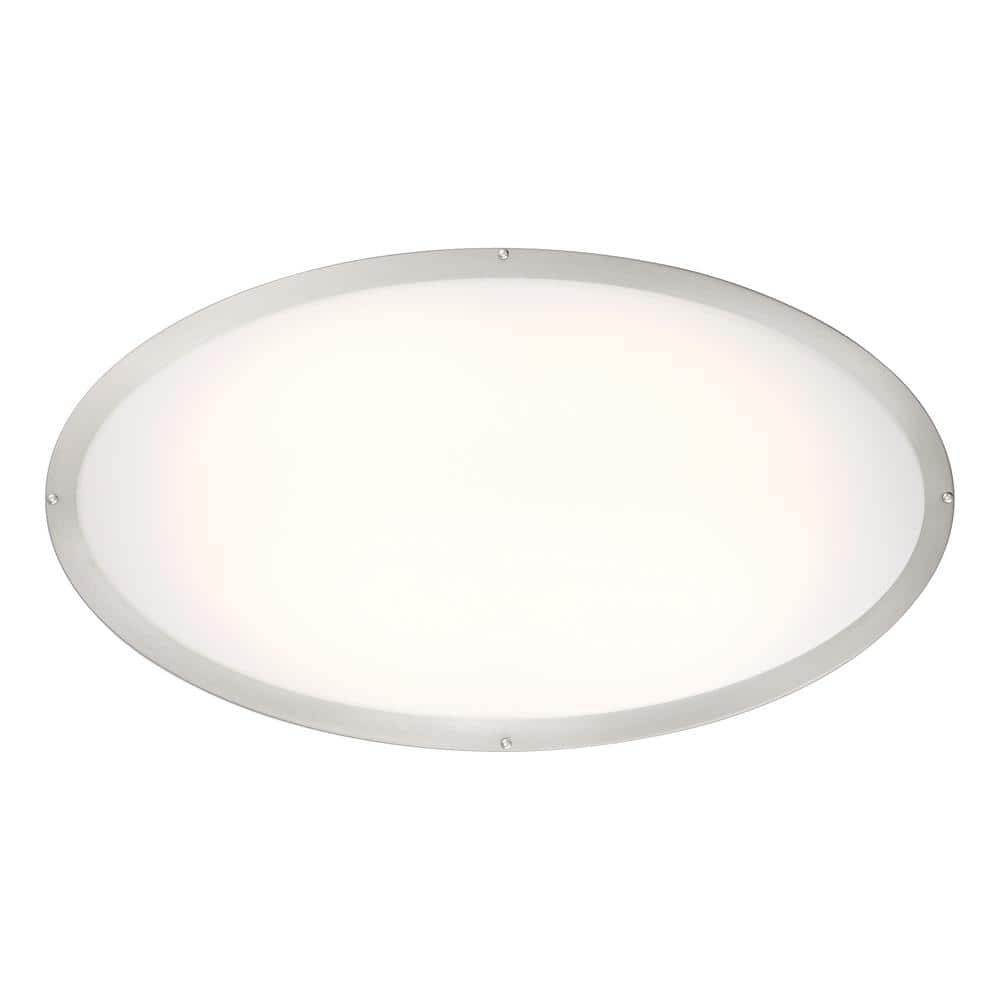 DC Series 32 in. 1-Light Modern Brushed Nickel Selectable Dimmable LED Oval Flush Mount with White Acrylic Shade