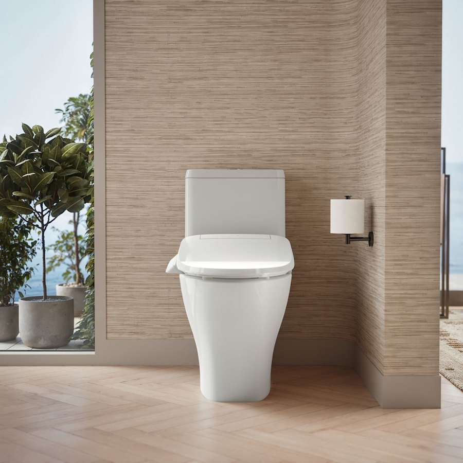 Reach 0.8 / 1.28 GPF Dual Flush One Piece Elongated Toilet with Actuator Flush - Less Seat