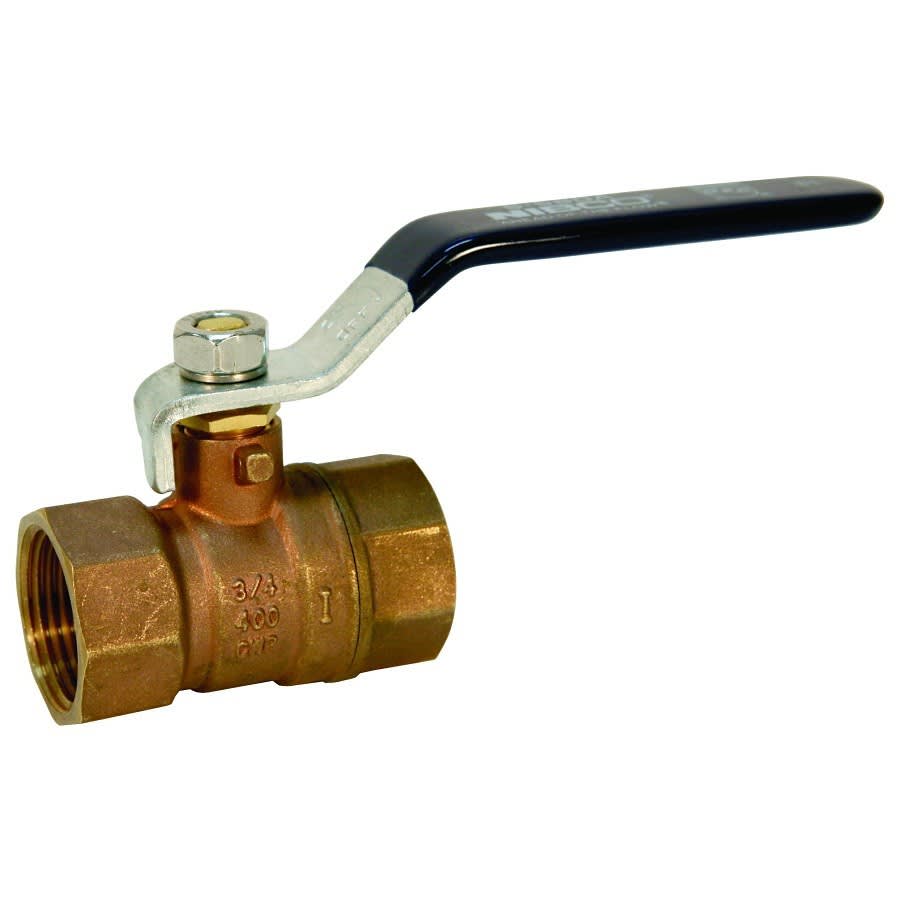 2-Piece Ball Valve, 3/4 in, FNPT, Standard Port, Plated Brass Ball, Bronze