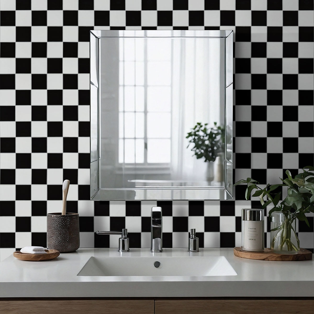 White and Black 4" Checkered Matte