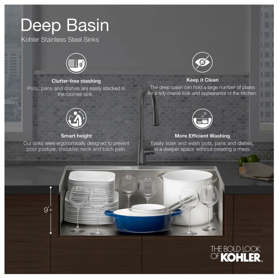 Vault 33" Single Basin Top-Mount/Under-Mount 18-Gauge Stainless Steel Kitchen Sink with SilentShield