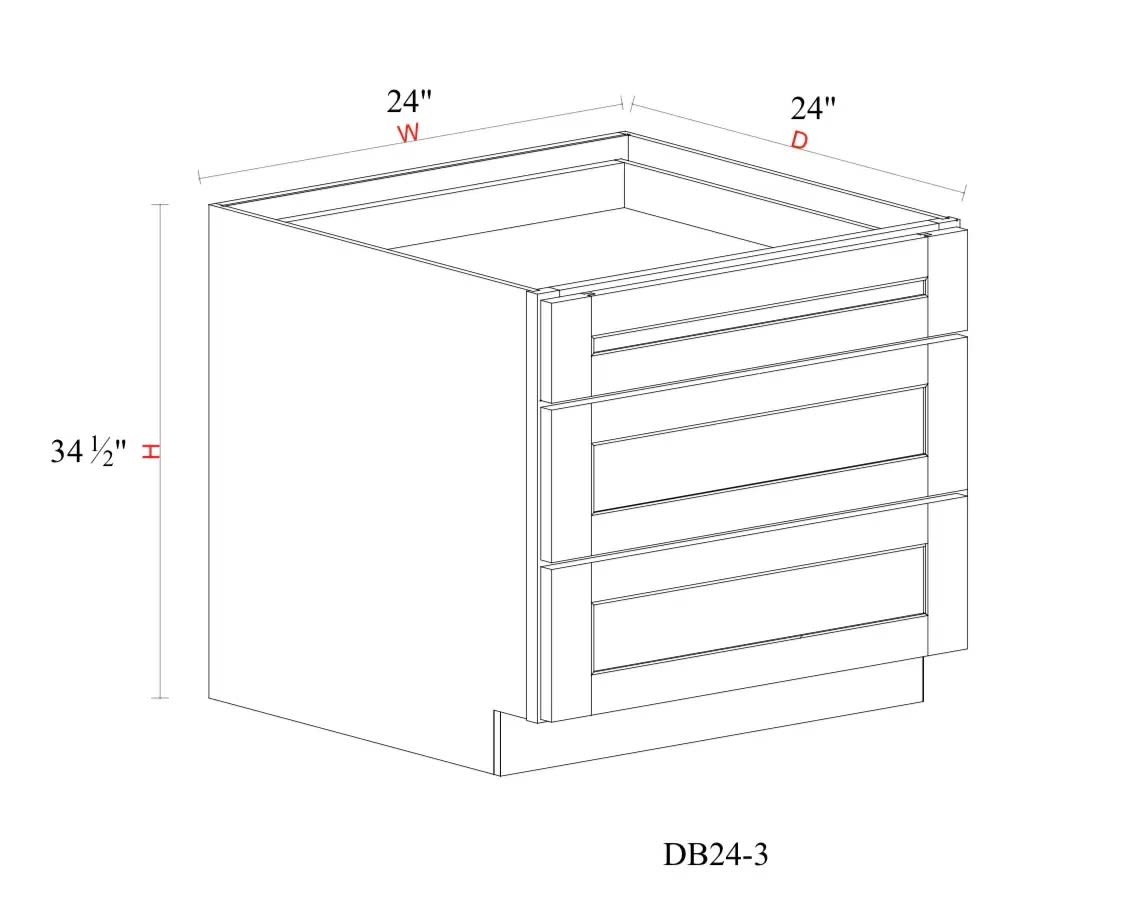 Drawer Base Cabinet - 24"W x 34- 1/2"H x 24"D - 3DRW