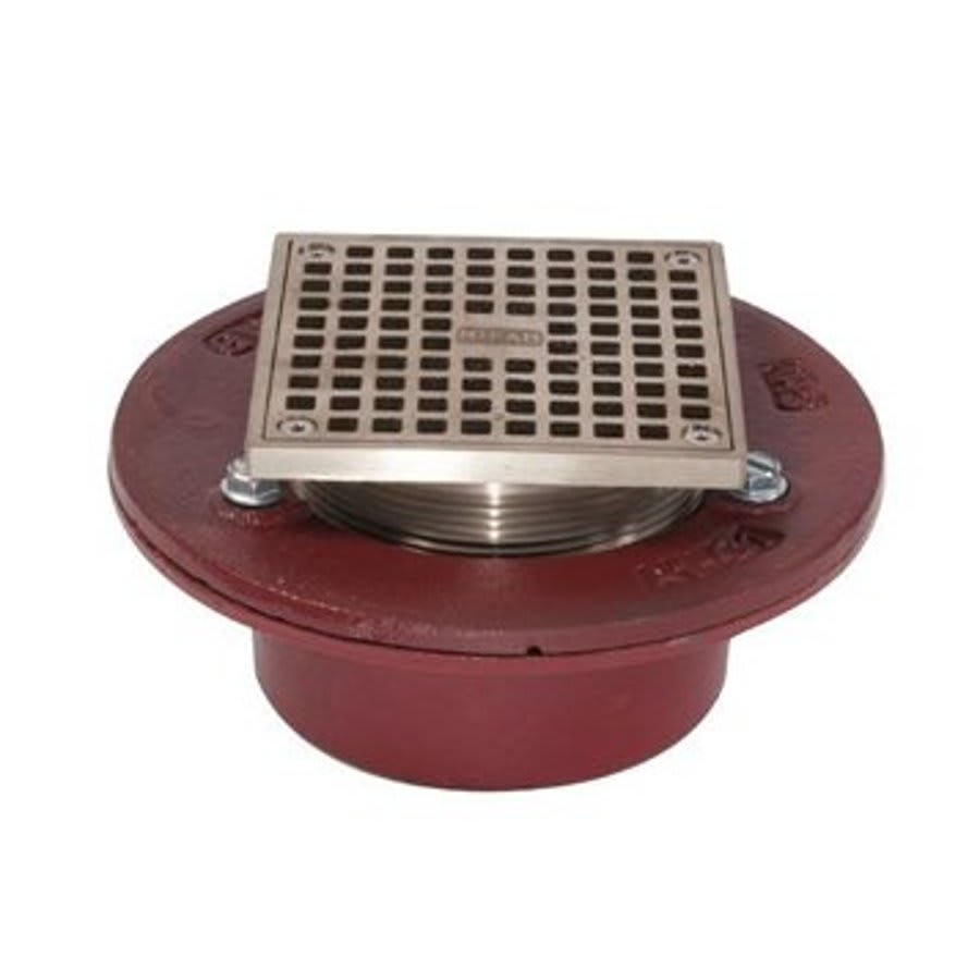 F100 Floor Drain, 4 in Outlet, No Hub, 5 in Square Nickel Bronze Top