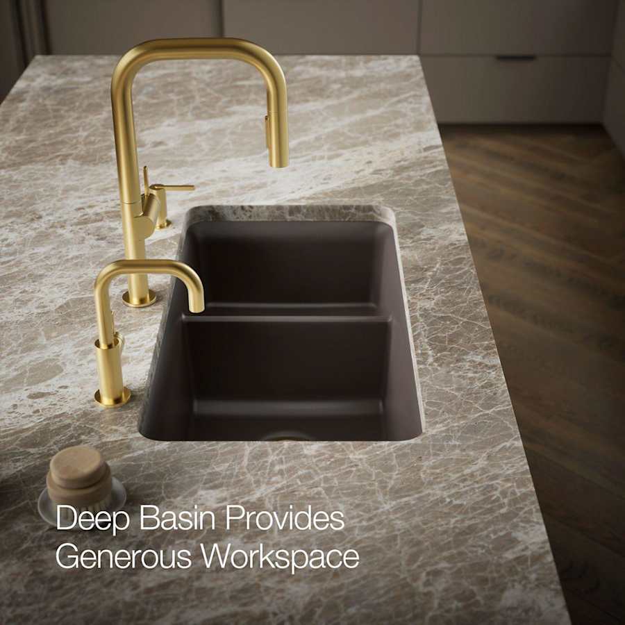 Cairn Slim Divide 33-1/2" Undermount Double Bowl Neoroc Granite Composite Kitchen Sink with Large Bowl Sink Rack
