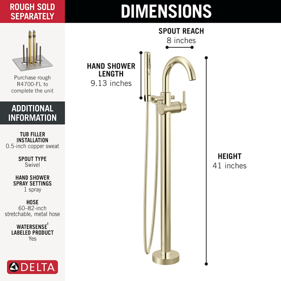 Trinsic Floor Mounted Tub Filler with Integrated Diverter and Hand Shower - Less Rough In