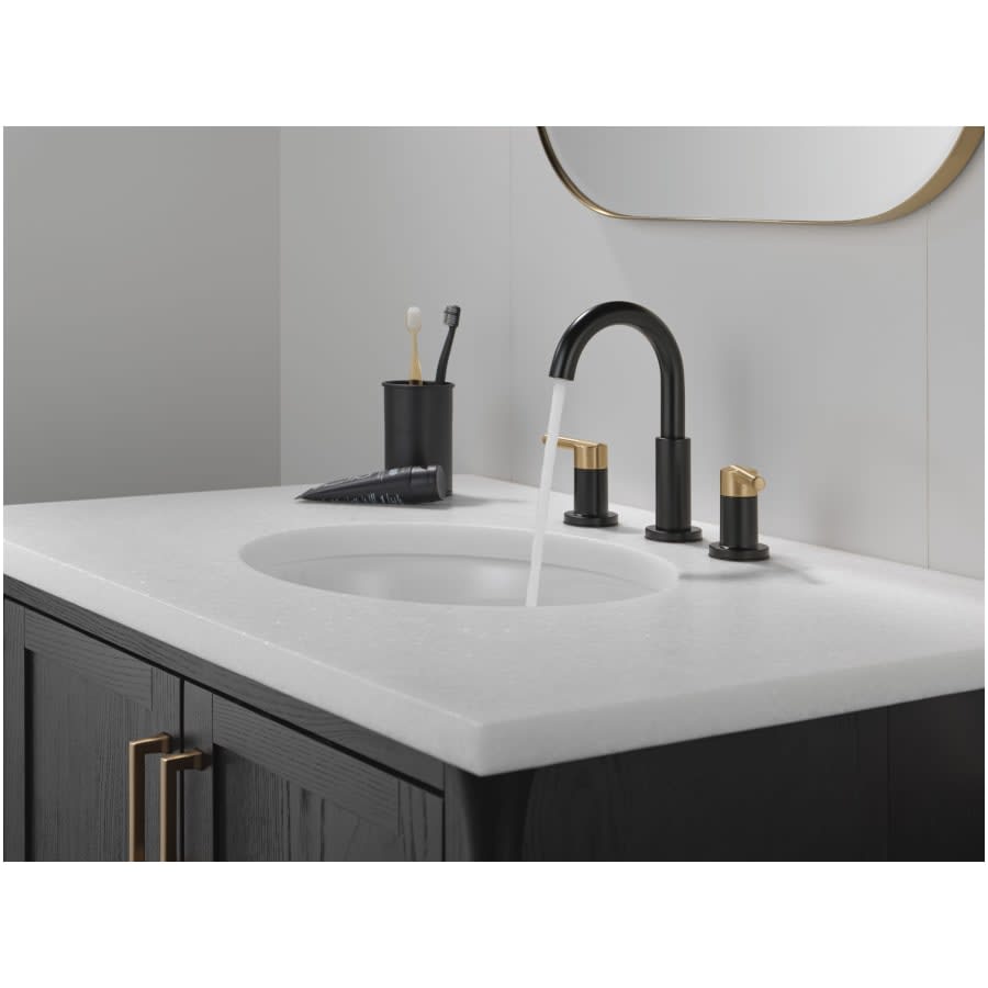 Nicoli 1.2 GPM Widespread Bathroom Faucet with Lever Handles and Push Pop-Up Drain Assembly