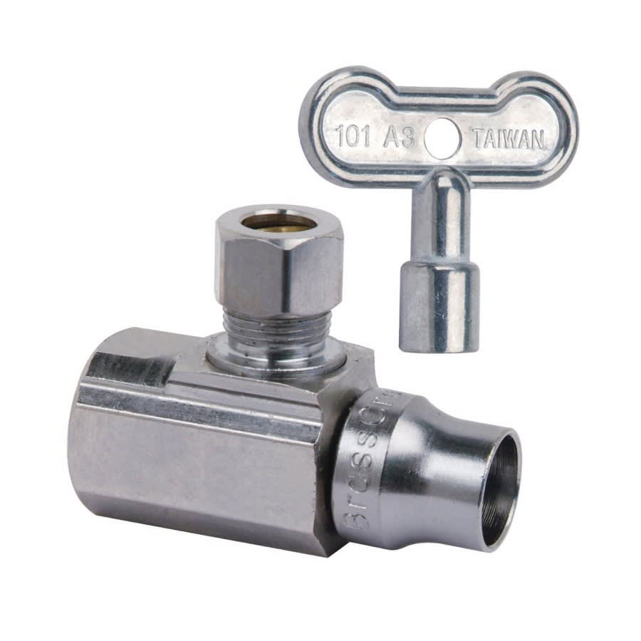 Quarter Turn Angle Stop, Loose Key, 1/2 x 3/8 in, FNPT x Comp, Chrome