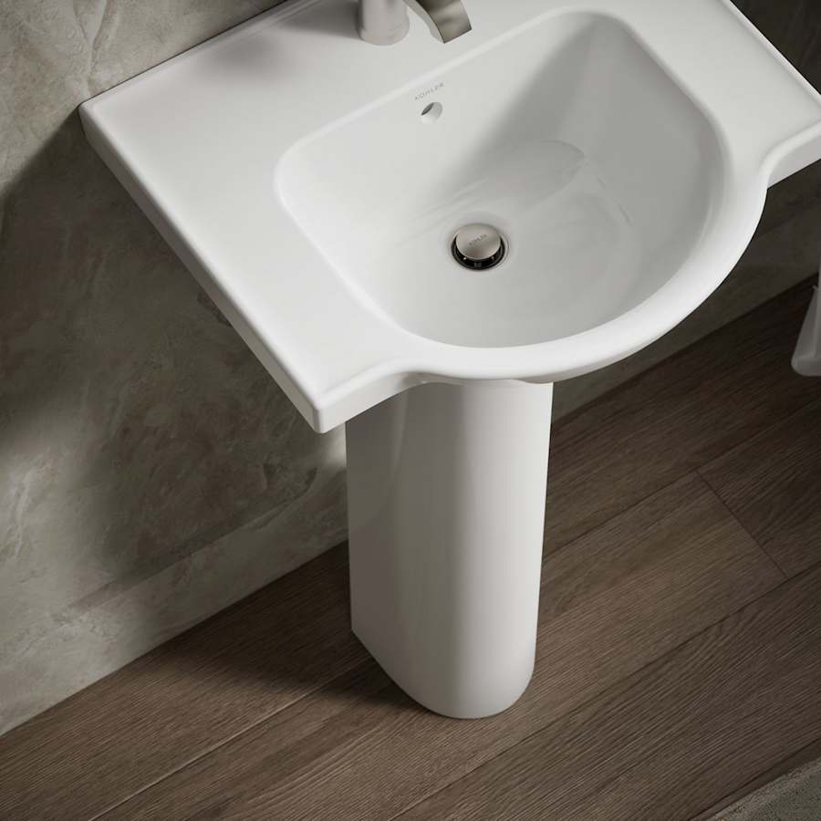 Veer 21" Pedestal Bathroom Sink with One Hole Drilled and Overflow