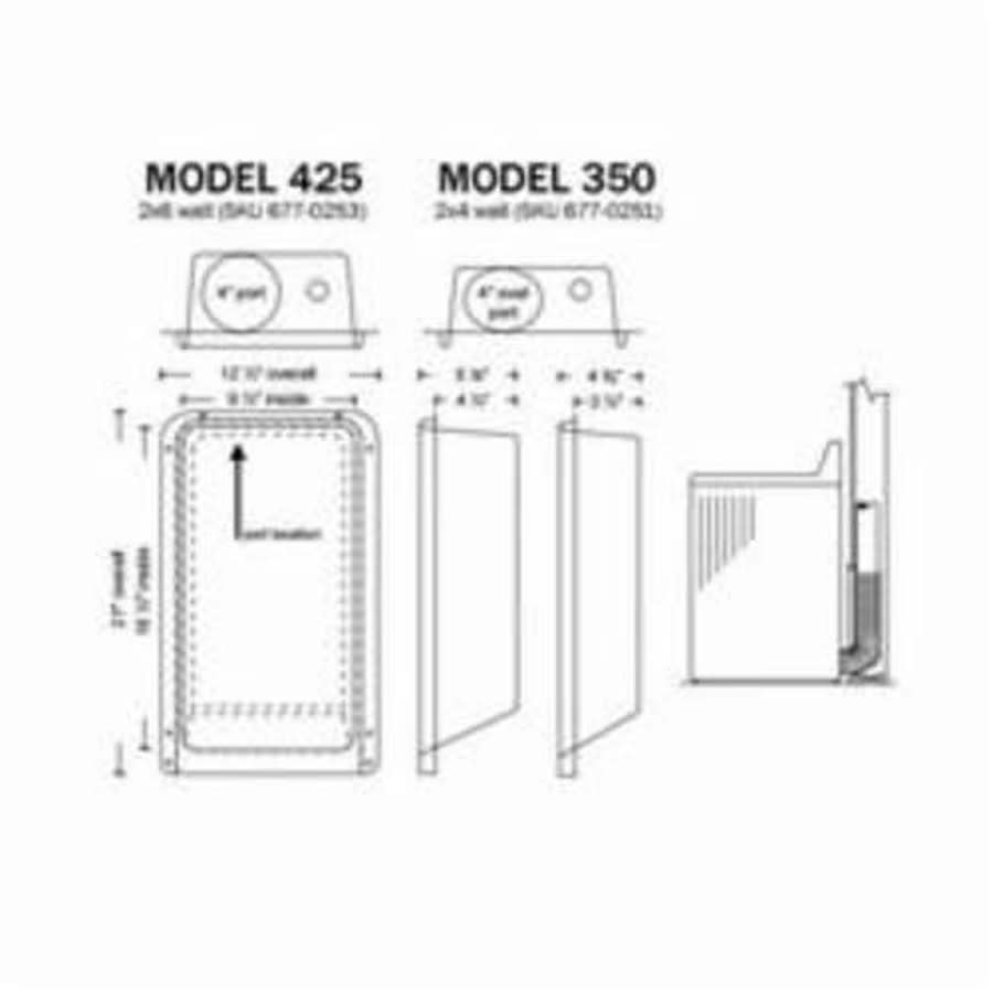Upward Exhaust Dryer Vent Box, 2 in Dia, 4 in L, 28 ga