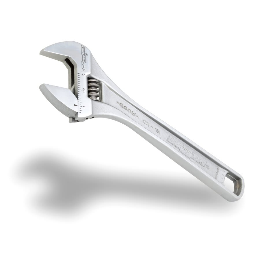 8 in, Adjustable Wrench, 17/32 in Wide, Chrome