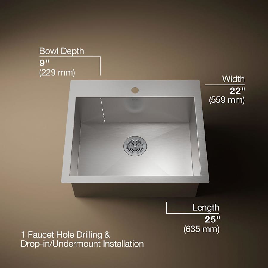 Vault 25" Single Basin Top-Mount/Under-Mount 18-Gauge Stainless Steel Kitchen Sink with SilentShield