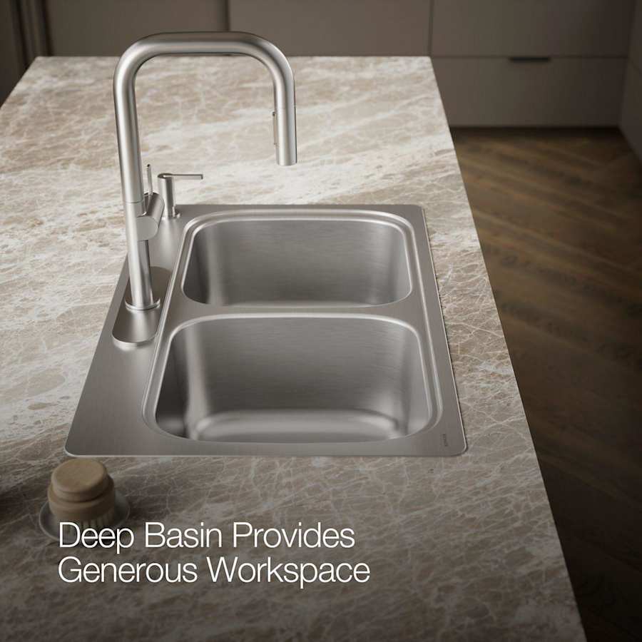 Verse 33" Double Basin Drop In Stainless Steel Kitchen Sink With Four Faucet Holes