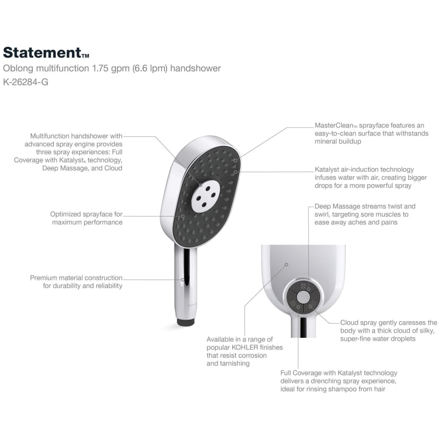Statement 1.75 GPM Multi Function Hand Shower with MasterClean Sprayface and Katalyst Air Induction Technology
