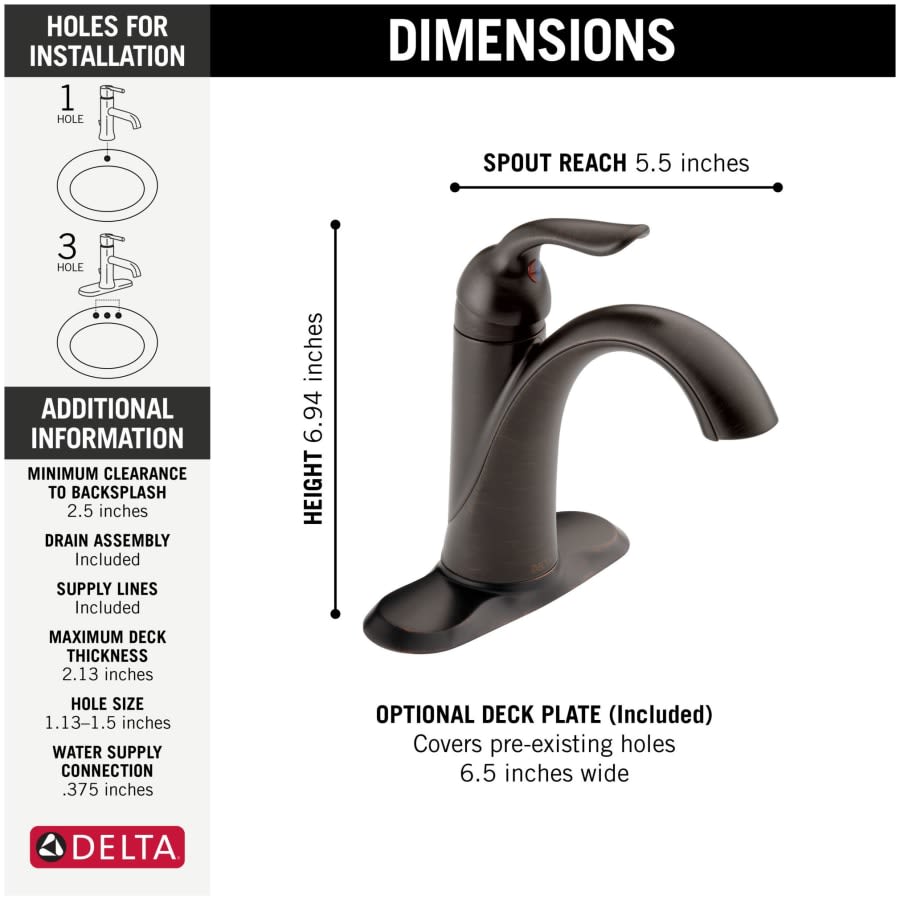 Lahara Single Hole Bathroom Faucet with Optional Base Plate - Includes Lifetime Warranty