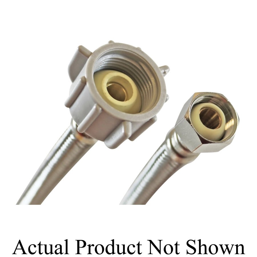 Flexible Water Supply, 1/2 x 7/8 in, Comp x Ballcock, 16 in L, Stainless Steel