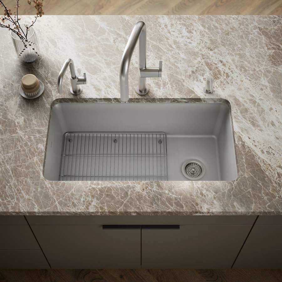 Cairn 33-1/2" Undermount Single Bowl Neoroc Granite Composite Kitchen Sink with Bottom Sink Rack