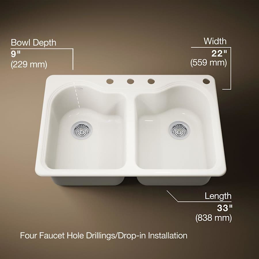 Hartland 33" Double Basin Top-Mount Enameled Cast-Iron Kitchen Sink