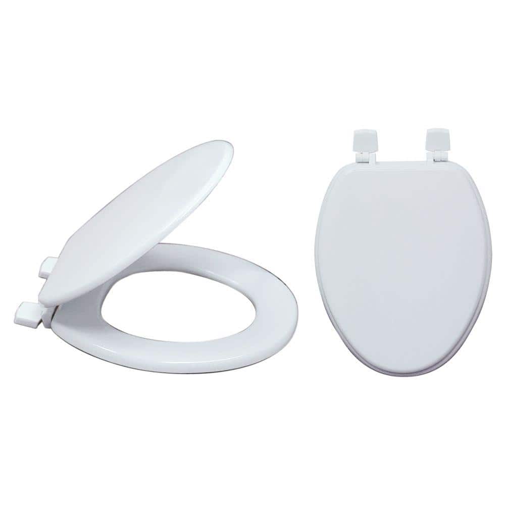 Elongated Wood Closed Front Toilet Seat with Lid in White