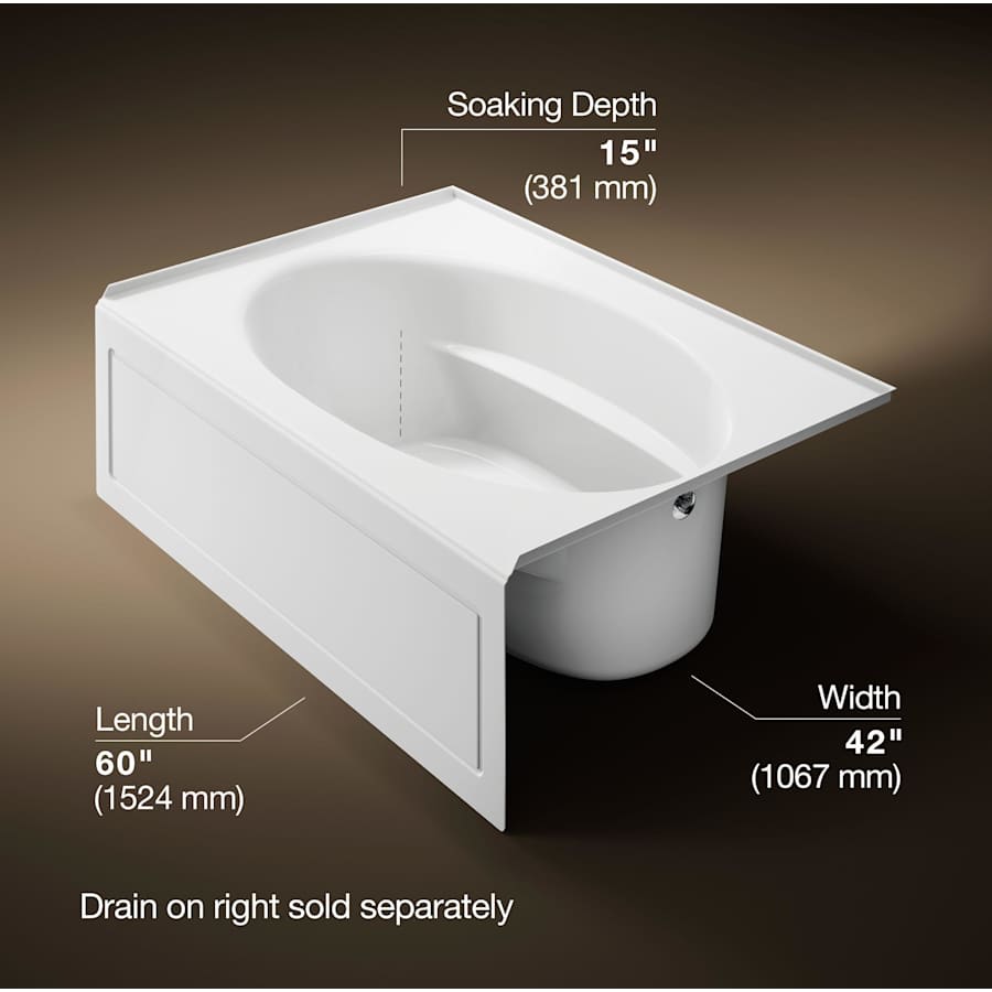 Windward Collection 60" Three Wall Alcove Soaking Bath Tub with Right Hand Drain