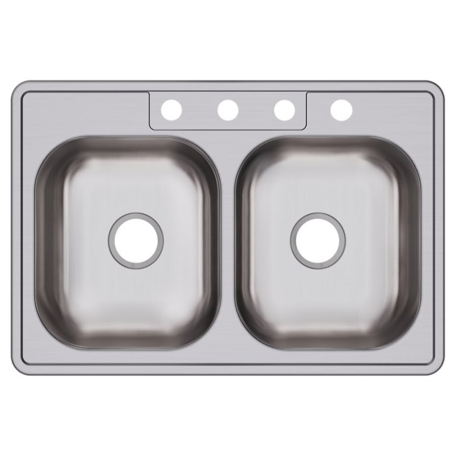 Dayton® Double Bowl Kitchen Sink, Top Mount, ADA, 33 x 22 in, 6-3/8 in Bowl Depth, 4-Hole, 22 ga Satin Steel, Stainless