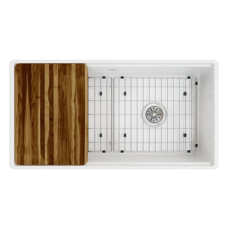 Single Bowl Kitchen Sink, Apron Mount, 36 x 18-13/16 in, 9-5/8 in Bowl Depth, Fireclay, White