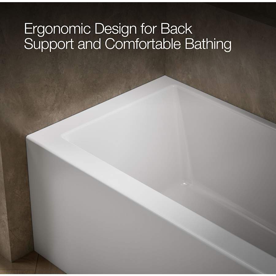 Underscore 60" Soaking Bathtub for Three Wall Alcove Installation with Right Drain and 68 Gallon Water Capacity