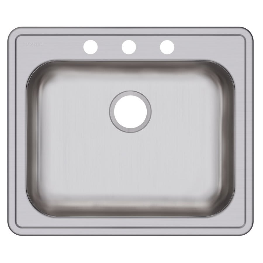 Dayton® Single Bowl Kitchen Sink, Top Mount, ADA, 25 x 21-1/4 in, 5-1/4 in Bowl Depth, 3-Hole, 22 ga Brushed Satin Steel, Stainless
