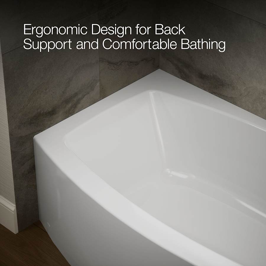 60" Three Wall Alcove Curved Apron Soaking Tub with Right Hand Drain