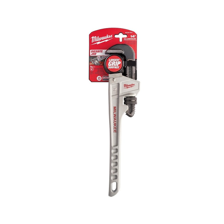 OVERBITE JAW Pipe Wrench, 14 in OAL, Hook Jaw, Aluminum Handle