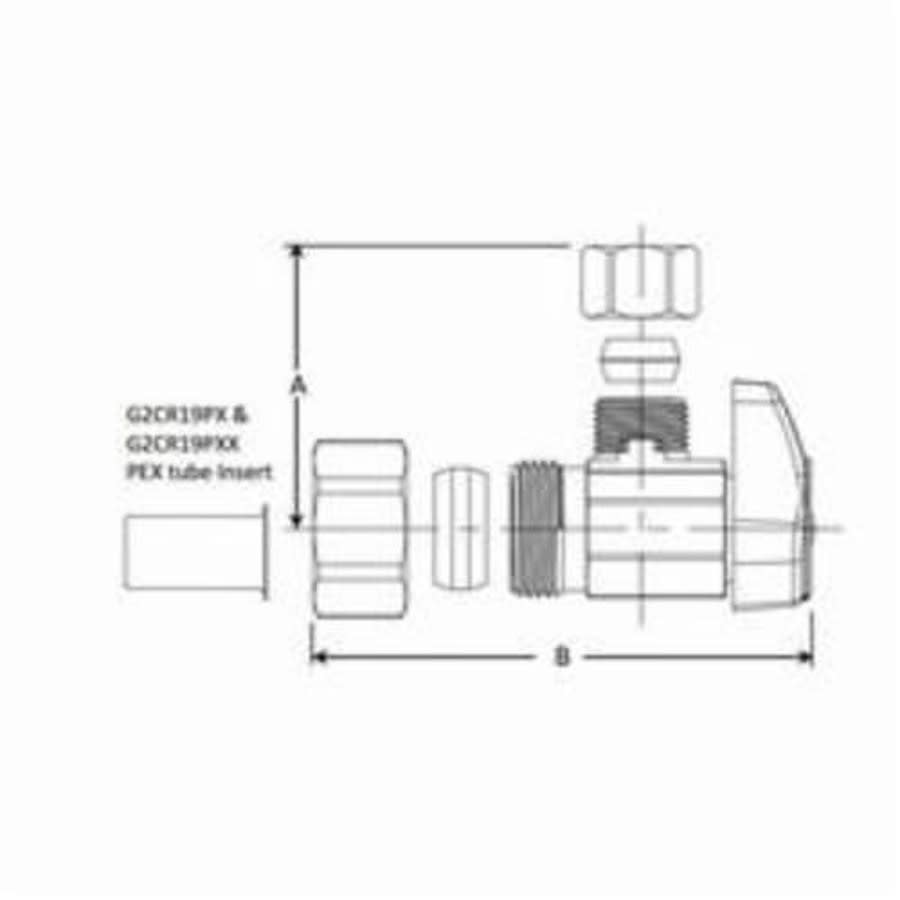 Quarter Turn Angle Stop, 5/8 x 3/8 in, Comp, Chrome