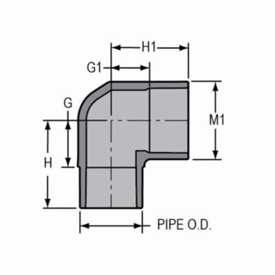 Street 90 deg Elbow, 1 in, Spigot x Socket, SCH 80/XH, CPVC