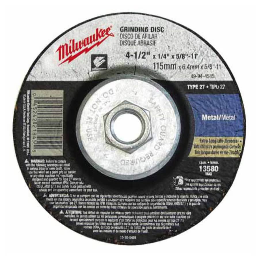 Grinding Disc, 4-1/2 in Dia, 1/4 in THK, Zirconia Alumina