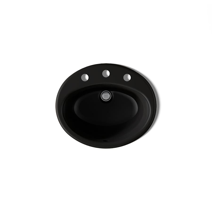 Farmington 19-1/4" Oval Cast Iron Drop In Bathroom Sink with Overflow and 3 Faucet Holes at 8" Centers