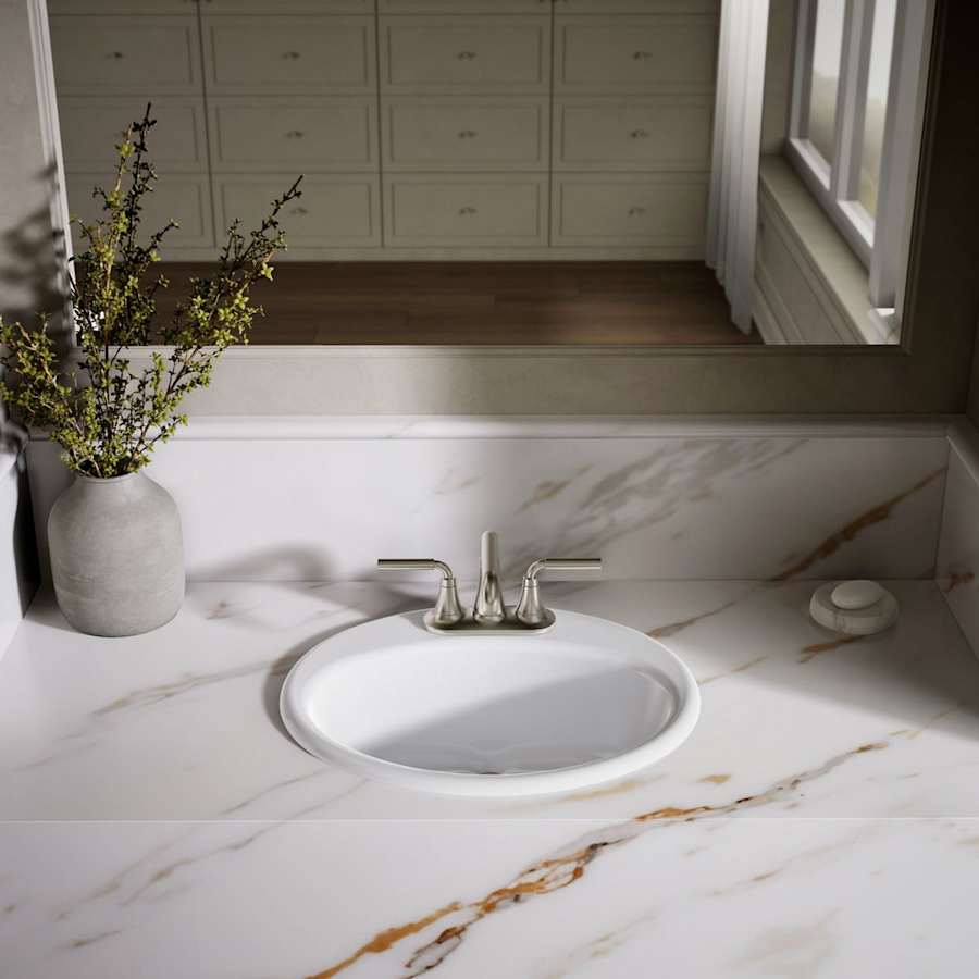 Farmington 19-1/4" Oval Cast Iron Drop In Bathroom Sink with Overflow and 3 Faucet Holes at 4" Centers