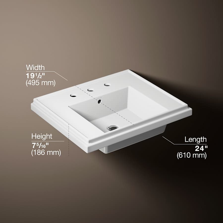 Tresham 14-1/4" Fireclay Pedestal Bathroom Sink with 3 Holes Drilled and Overflow