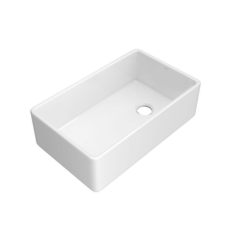 Single Bowl Kitchen Sink, Apron Mount, 32 x 20 in, 9-1/4 in Bowl Depth, Fireclay, White