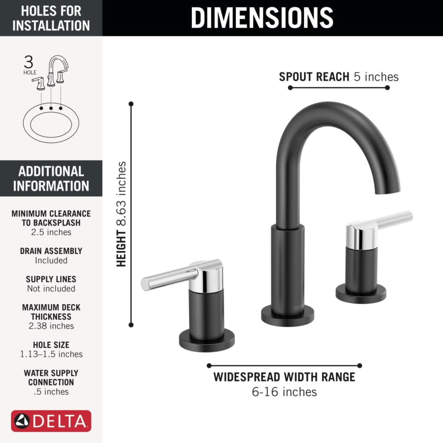 Nicoli 1.2 GPM Widespread Bathroom Faucet with Lever Handles and Push Pop-Up Drain Assembly